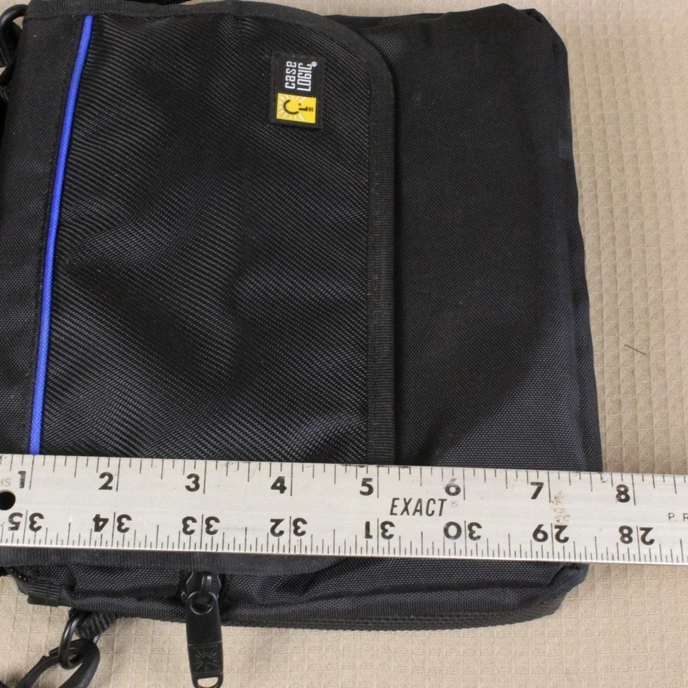 Case Logic Messenger Bag Crossbody Multi-Pocket Utility Travel Black Blue Trim